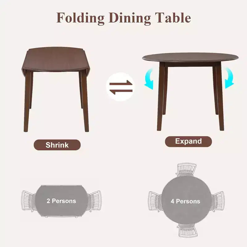 Set tavolo da pranzo rotondo da 5 pezzi GDFStudio Turner con 1 tavolo da pranzo pieghevole in legno e 4 sedie imbottite
