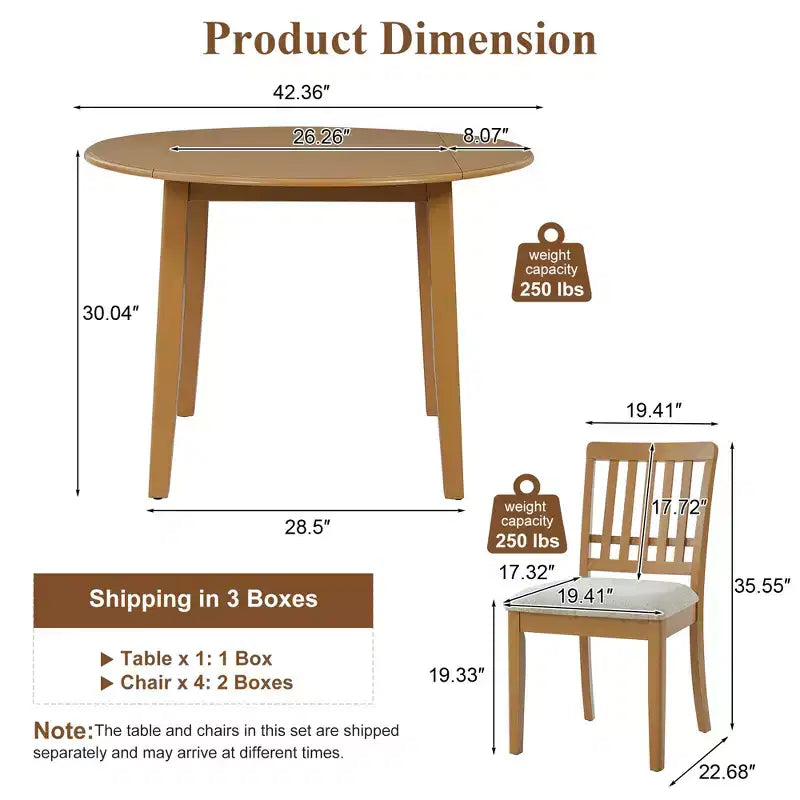 Set tavolo da pranzo rotondo da 5 pezzi GDFStudio Turner con 1 tavolo da pranzo pieghevole in legno e 4 sedie imbottite
