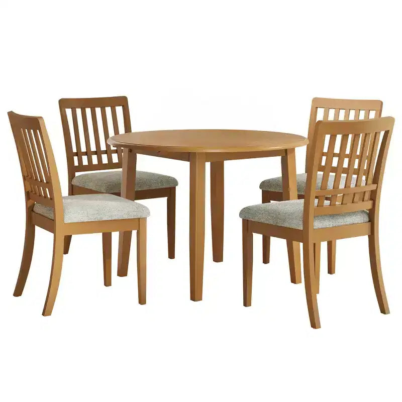 Set tavolo da pranzo rotondo da 5 pezzi GDFStudio Turner con 1 tavolo da pranzo pieghevole in legno e 4 sedie imbottite