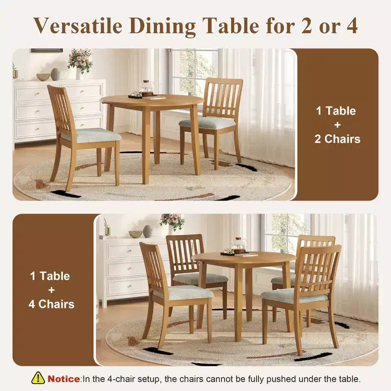 Set tavolo da pranzo rotondo da 5 pezzi GDFStudio Turner con 1 tavolo da pranzo pieghevole in legno e 4 sedie imbottite