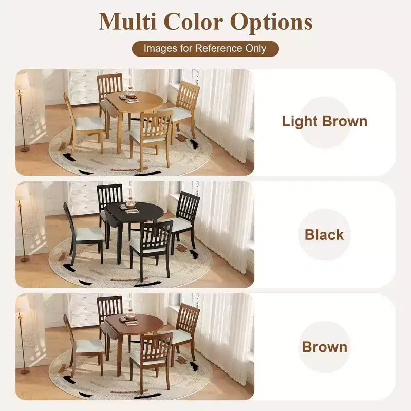 Set tavolo da pranzo rotondo da 5 pezzi GDFStudio Turner con 1 tavolo da pranzo pieghevole in legno e 4 sedie imbottite