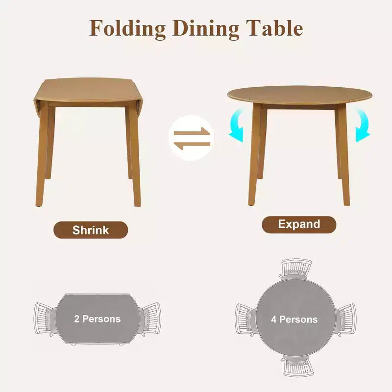 Set tavolo da pranzo rotondo da 5 pezzi GDFStudio Turner con 1 tavolo da pranzo pieghevole in legno e 4 sedie imbottite