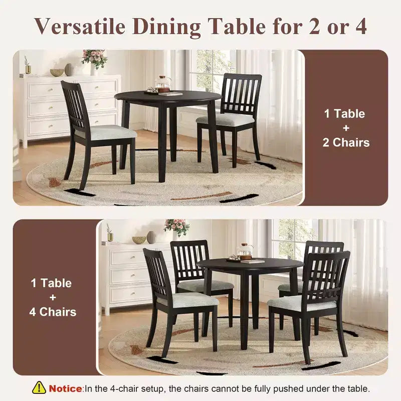 Set tavolo da pranzo rotondo da 5 pezzi GDFStudio Turner con 1 tavolo da pranzo pieghevole in legno e 4 sedie imbottite