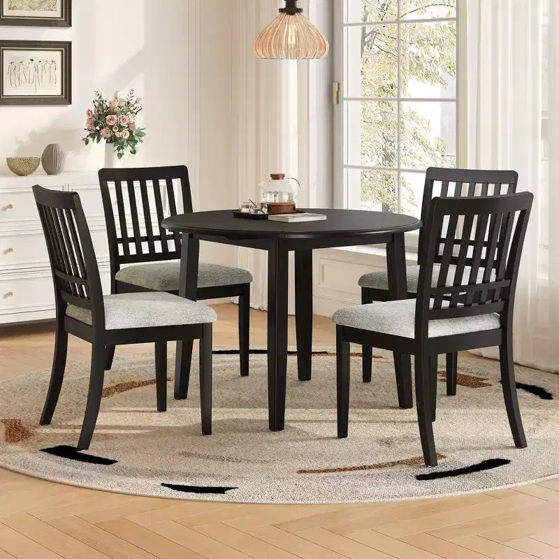 Set tavolo da pranzo rotondo da 5 pezzi GDFStudio Turner con 1 tavolo da pranzo pieghevole in legno e 4 sedie imbottite