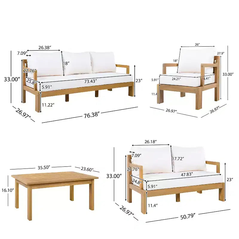 Set da giardino moderno 5 pezzi Christopher Knight Home Letizia in legno di acacia con tavolino da caffè