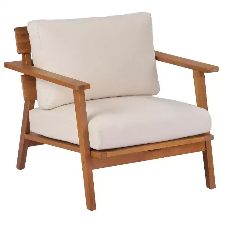 Set di mobili da esterno 2/4 pezzi, set da conversazione per patio, set di mobili da giardino con tavolino, sedia, divanetto e cuscini, Teak + Beige - ModernLuxe