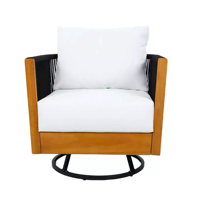 Set di 3 pezzi da patio Christopher Knight Home Ananda Modern con sedie girevoli in legno di acacia e tavolo dal design a corda