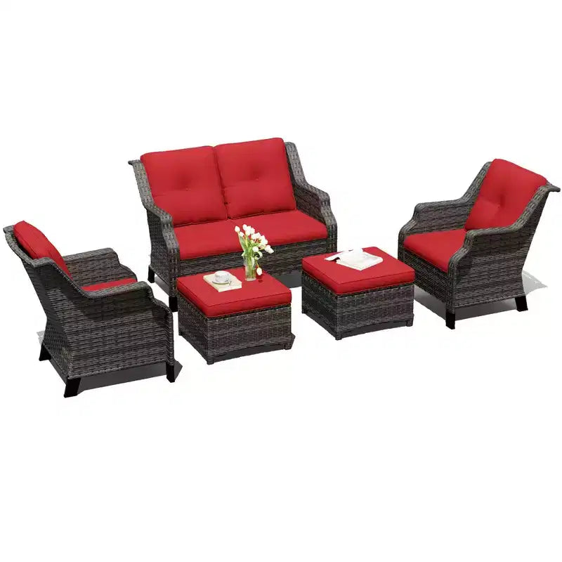 Set da salotto da esterno UPTIOT con divanetto, sedie e pouf