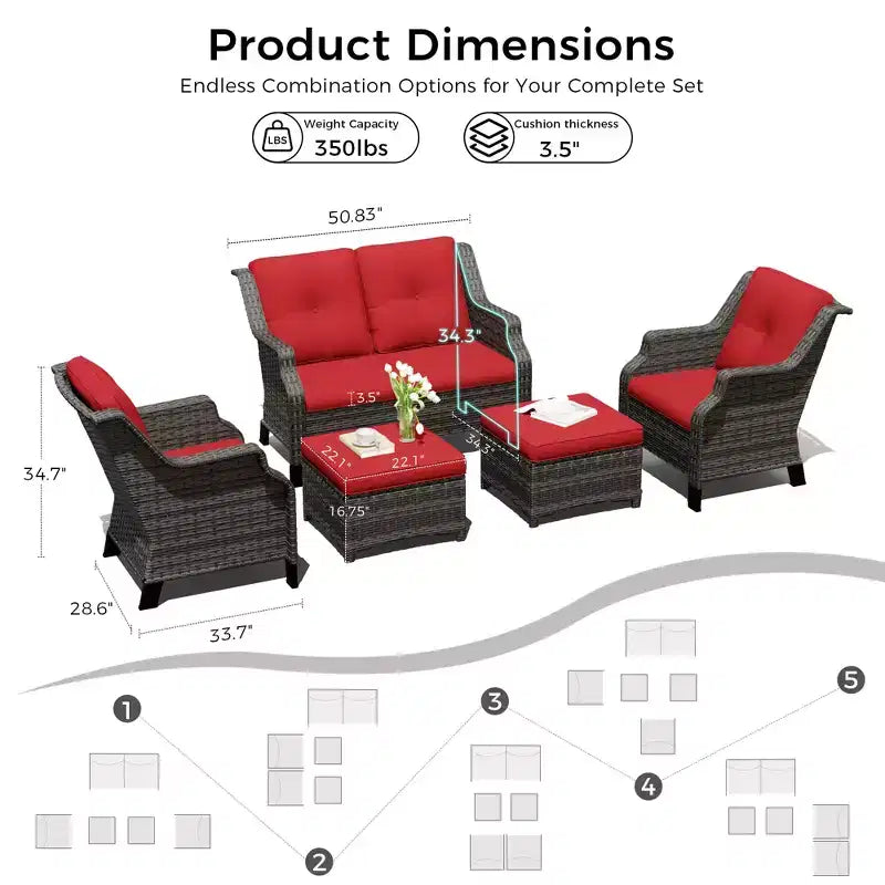 Set da salotto da esterno UPTIOT con divanetto, sedie e pouf
