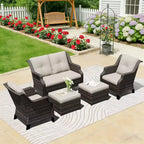Set da salotto da esterno UPTIOT con divanetto, sedie e pouf