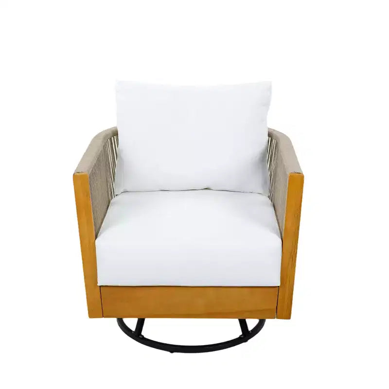 Christopher Knight Home Minh Moderno Set da 3 Pezzi per Patio con Sedie Girevoli in Acacia, Design in Corda e Tavolino a Doghe