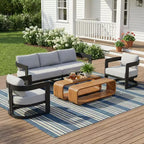 Set da giardino moderno 5 pezzi Christopher Knight Home Melow in alluminio con tavolini da caffè in legno di acacia