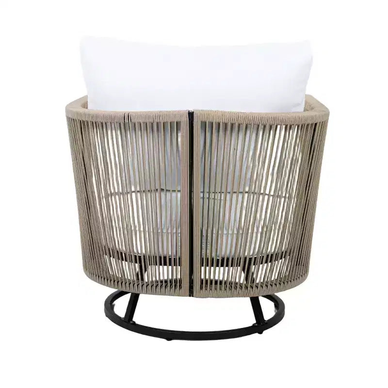 Sedia girevole da patio moderna Christopher Knight Home Stellan in legno di acacia e corda con tavolino a doghe