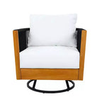 Christopher Knight Home Selene Set 2 Pezzi Sedia Girevole in Corda e Legno di Acacia Rustica da Patio con Tavolino in Cemento Leggero