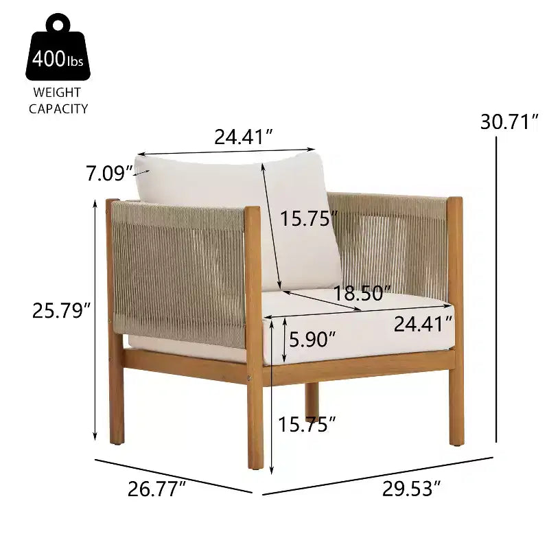 Set da salotto da esterno 4 pezzi Christopher Knight Home Elvis in legno di acacia moderno con pannelli in corda intrecciata e cuscini