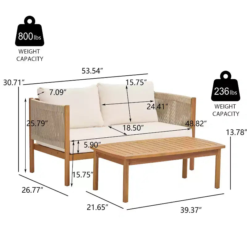 Set da salotto da esterno 4 pezzi Christopher Knight Home Elvis in legno di acacia moderno con pannelli in corda intrecciata e cuscini