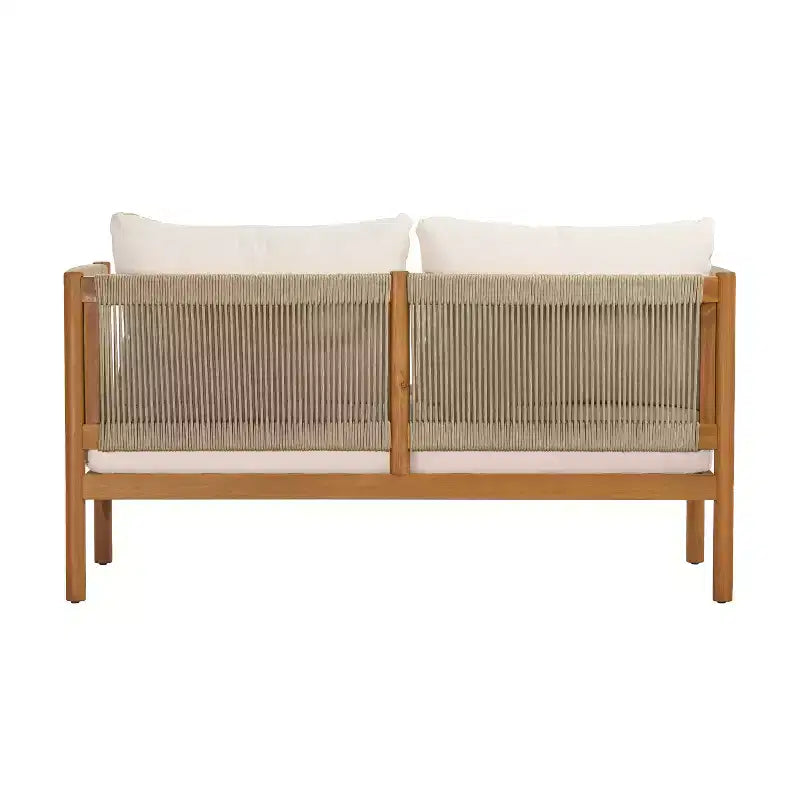 Set da salotto da esterno 4 pezzi Christopher Knight Home Elvis in legno di acacia moderno con pannelli in corda intrecciata e cuscini