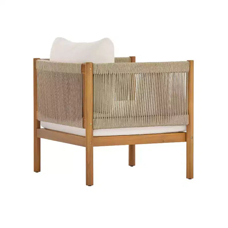 Set da salotto da esterno 4 pezzi Christopher Knight Home Elvis in legno di acacia moderno con pannelli in corda intrecciata e cuscini