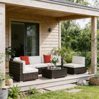 GDFStudio Paige Set Divano da Esterno 6 Pezzi con Pouf e Tavolino da Caffè in Vetro Temperato