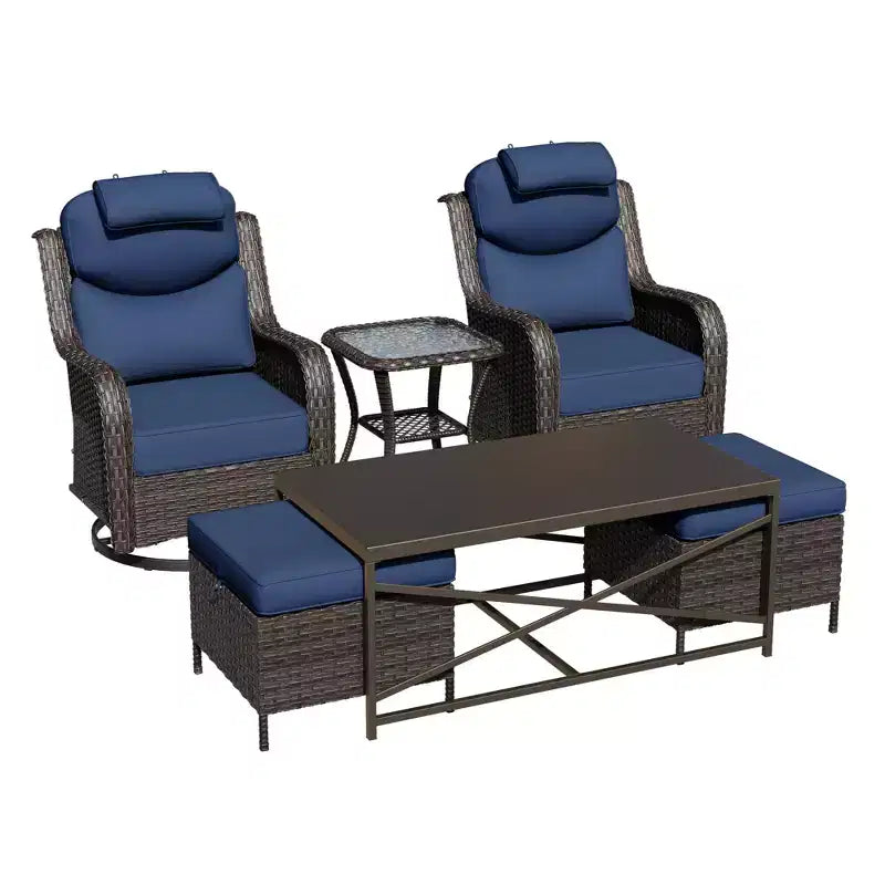 Set di poltrone dondolo girevoli da esterno UPTIOT con poggiapiedi convertibili e tavolino da caffè per il comfort del patio