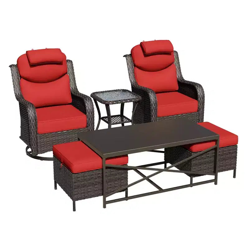 Set di poltrone dondolo girevoli da esterno UPTIOT con poggiapiedi convertibili e tavolino da caffè per il comfort del patio