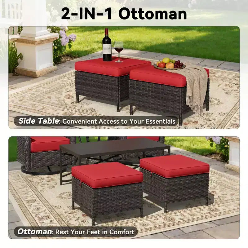 Set di poltrone dondolo girevoli da esterno UPTIOT con poggiapiedi convertibili e tavolino da caffè per il comfort del patio
