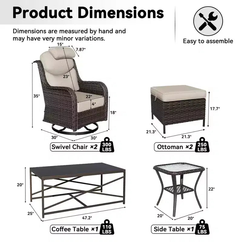 Set di poltrone dondolo girevoli da esterno UPTIOT con poggiapiedi convertibili e tavolino da caffè per il comfort del patio
