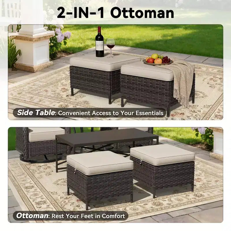 Set di poltrone dondolo girevoli da esterno UPTIOT con poggiapiedi convertibili e tavolino da caffè per il comfort del patio