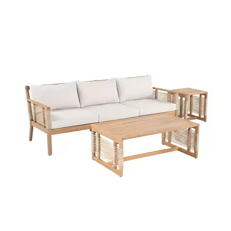 Set divano da conversazione per esterni ModernLuxe, set di mobili da patio in legno di acacia, divano a 3 posti e poltrone con 2 tavolini da caffè, teak