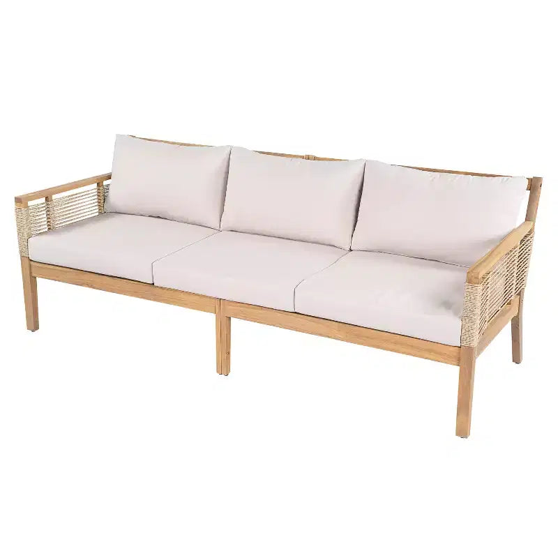 Set divano da conversazione per esterni ModernLuxe, set di mobili da patio in legno di acacia, divano a 3 posti e poltrone con 2 tavolini da caffè, teak