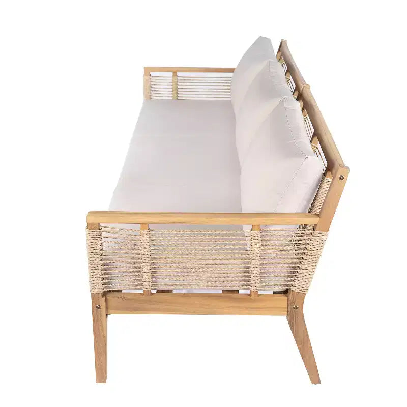 Set divano da conversazione per esterni ModernLuxe, set di mobili da patio in legno di acacia, divano a 3 posti e poltrone con 2 tavolini da caffè, teak