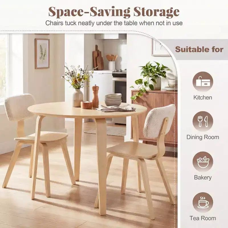 Costway Set Tavolo da Pranzo 3 PZ/5 PZ con 2/4 Sedie Imbottite, Tavolo da Pranzo Rotondo Beige e Naturale/Grigio e Noce