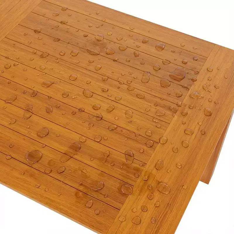Set da pranzo da esterno Famapy in HDPE effetto legno di teak naturale, tavolo da patio resistente agli agenti atmosferici con foro per ombrellone, set da giardino e patio