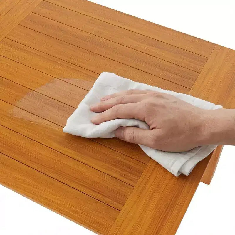 Set da pranzo da esterno Famapy in HDPE effetto legno di teak naturale, tavolo da patio resistente agli agenti atmosferici con foro per ombrellone, set da giardino e patio