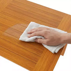 Set da pranzo da esterno Famapy in HDPE effetto legno di teak naturale, tavolo da patio resistente agli agenti atmosferici con foro per ombrellone, set da giardino e patio