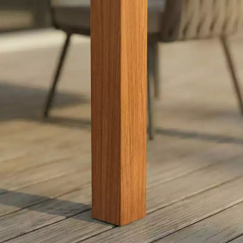 Set da pranzo da esterno Famapy in HDPE effetto legno di teak naturale, tavolo da patio resistente agli agenti atmosferici con foro per ombrellone, set da giardino e patio