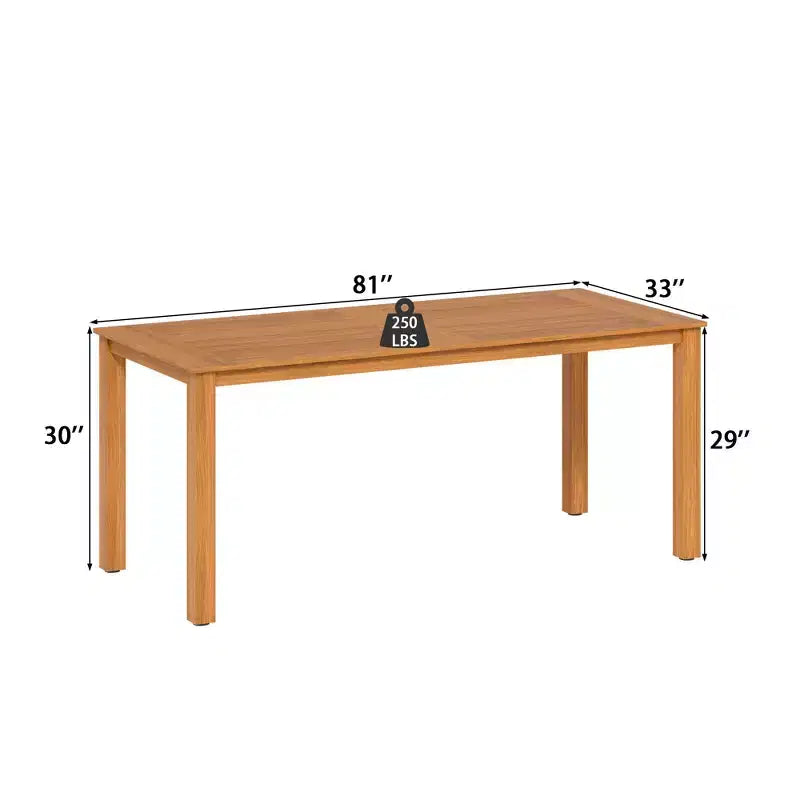 Set da pranzo da esterno Famapy in HDPE effetto legno di teak naturale, tavolo da patio resistente agli agenti atmosferici con foro per ombrellone, set da giardino e patio
