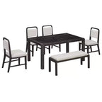 Set tavolo da pranzo vintage allungabile per 6 persone con 4 sedie imbottite e panca, set da cucina rustico spazzolato con design curvo