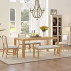 Set tavolo da pranzo vintage allungabile per 6 persone con 4 sedie imbottite e panca, set da cucina rustico spazzolato con design curvo