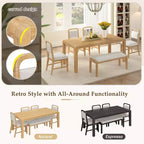 Set tavolo da pranzo vintage allungabile per 6 persone con 4 sedie imbottite e panca, set da cucina rustico spazzolato con design curvo