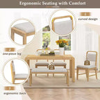 Set tavolo da pranzo vintage allungabile per 6 persone con 4 sedie imbottite e panca, set da cucina rustico spazzolato con design curvo