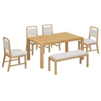 Set tavolo da pranzo vintage allungabile per 6 persone con 4 sedie imbottite e panca, set da cucina rustico spazzolato con design curvo