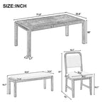 Set tavolo da pranzo vintage allungabile per 6 persone con 4 sedie imbottite e panca, set da cucina rustico spazzolato con design curvo
