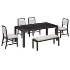 Set tavolo da pranzo vintage allungabile per 6 persone con 4 sedie imbottite e panca, set da cucina rustico spazzolato con design curvo