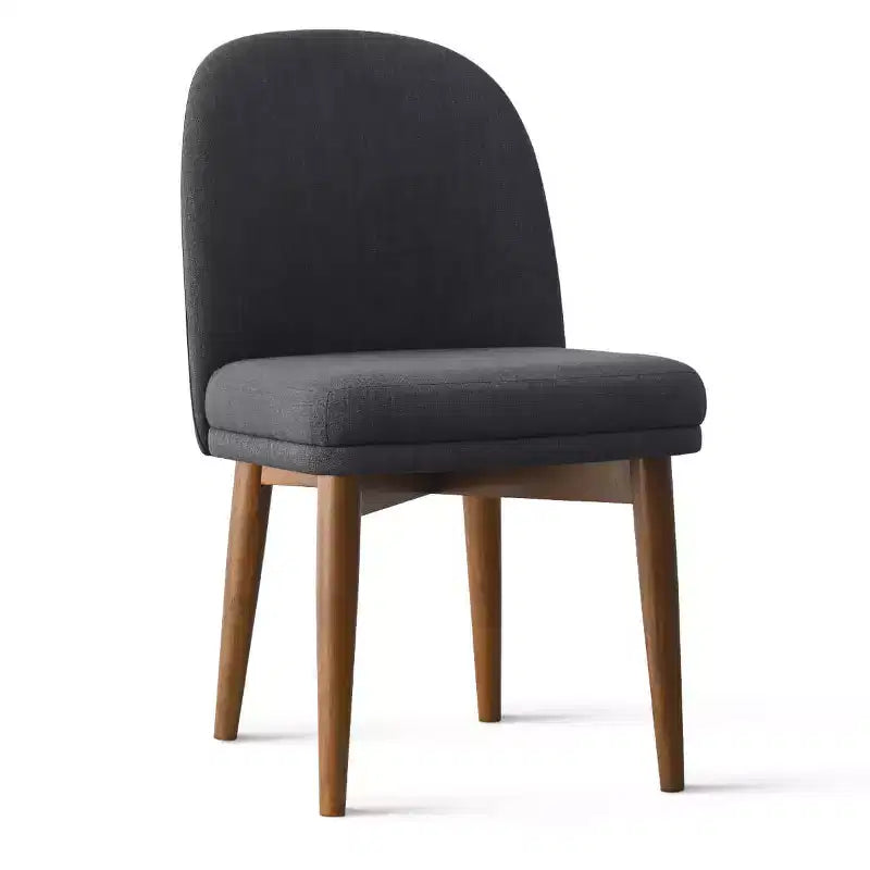 Set tavolo da pranzo rotondo Mid-Century per 4 persone, piano in impiallacciato noce con base a gambe incrociate in legno massello e sedie in lino con gambe in legno massello - Panipeachy