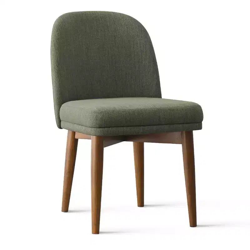 Set tavolo da pranzo rotondo Mid-Century per 4 persone, piano in impiallacciato noce con base a gambe incrociate in legno massello e sedie in lino con gambe in legno massello - Panipeachy