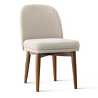 Set tavolo da pranzo rotondo Mid-Century per 4 persone, piano in impiallacciato noce con base a gambe incrociate in legno massello e sedie in lino con gambe in legno massello - Panipeachy