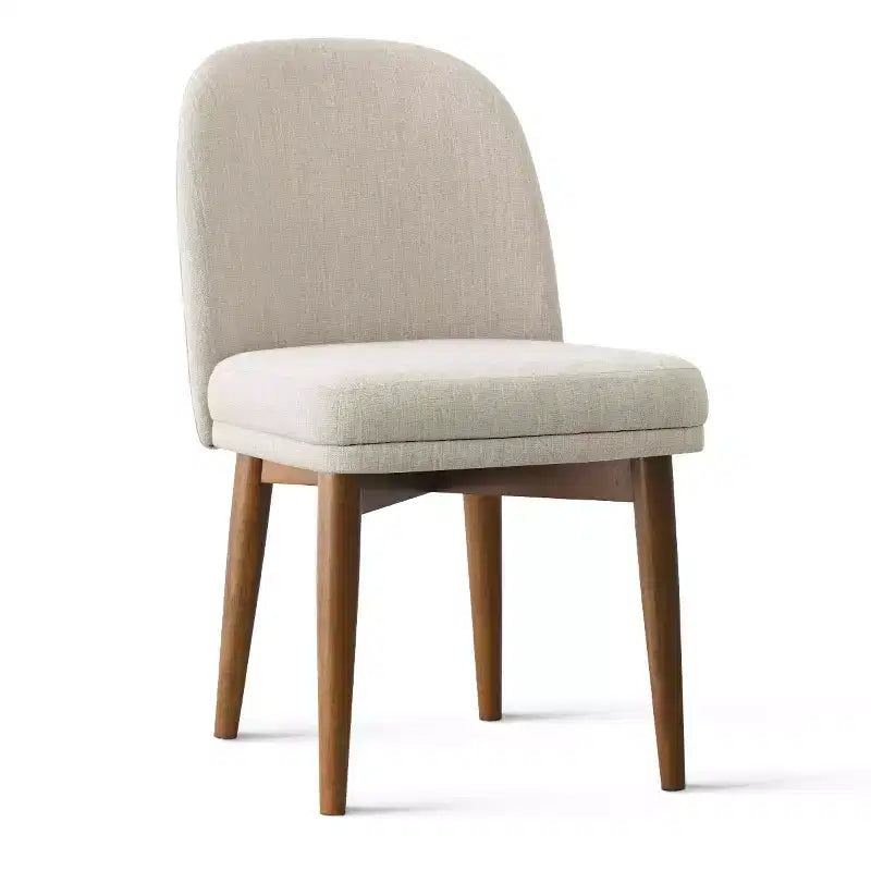 Set tavolo da pranzo rotondo Mid-Century per 4 persone, piano in impiallacciato noce con base a gambe incrociate in legno massello e sedie in lino con gambe in legno massello - Panipeachy