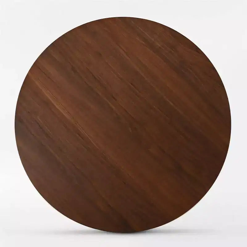 Set tavolo da pranzo rotondo Mid-Century per 4 persone, piano in impiallacciato noce con base a gambe incrociate in legno massello e sedie in lino con gambe in legno massello - Panipeachy