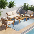 Christopher Knight Home Paula Patio Modern Acacia Wood and PE Wicker 4-Piece Conversation Set with Cushions